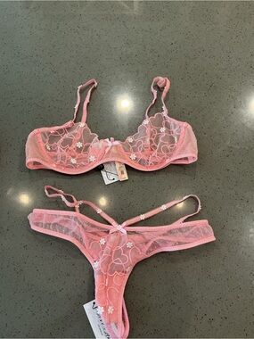 #145 For Love & Lemons/VS Collab Pink Love Letter Bra and Thong Set
